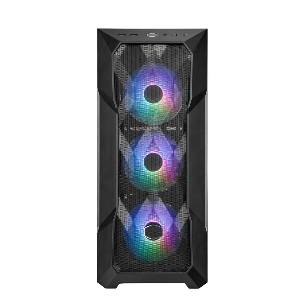 Cooler Master MasterBox TD500 Mesh V2 – Caja PC Mid-Tower E-ATX, Malla Poligonal, 3x120mm Ventiladores ARGB Preinstalados, Panel Superior Extraíble, Panel Lateral Vidrio Templado, USB C 10Gbps, Negro