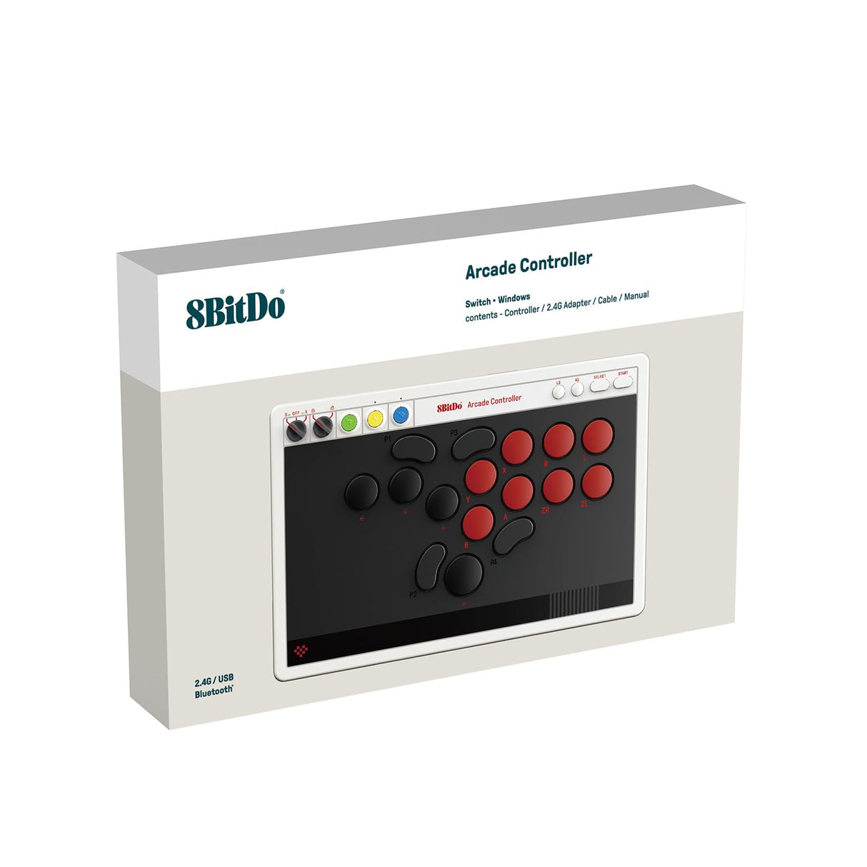 8Bitdo All-Button Arcade Controller for Switch & Windows – Bluetooth, 2.4G, Wired Connectivity, Low-profile Mechanical Switches, 4 Programmable Buttons, Hot-swappable PCB