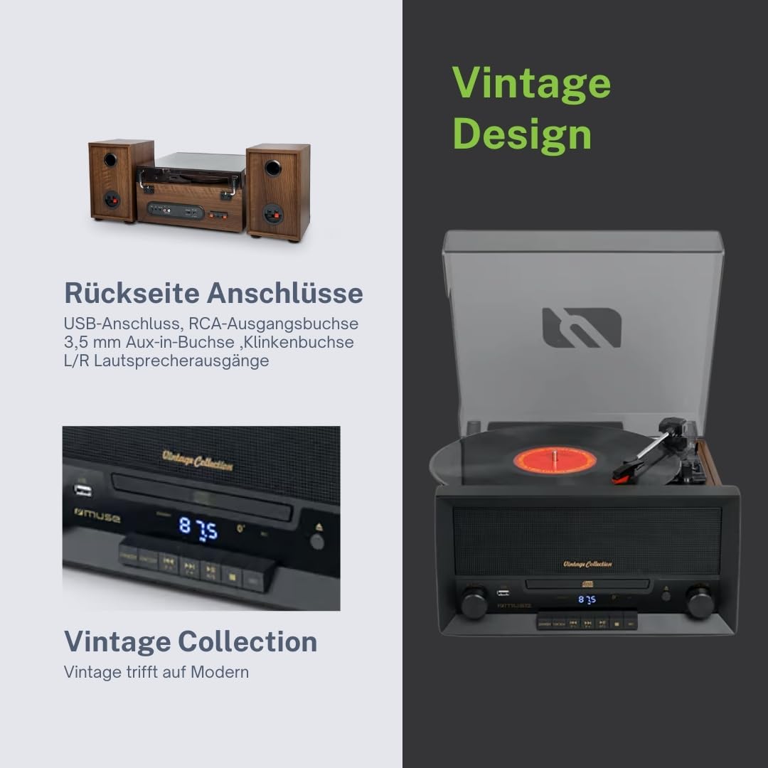 Muse MT-120 MB Microsistema estéreo con Altavoces, Madera/Negro