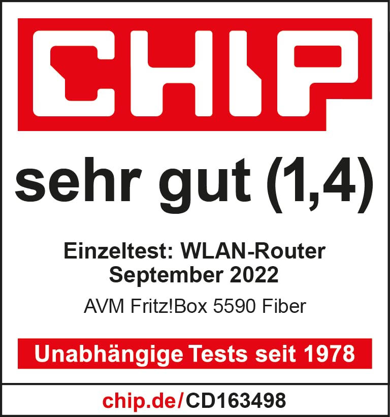 Fritz!Box 5590 Fiber (Wi-Fi 6 Módem de Fibra óptica (Wi-Fi AX), hasta 2400 Mbps (5 GHz) y 1200 Mbps (2,4 GHz), Wi-Fi Mesh, Base DECT, Puerto de 2,5 Gigabit, Blanco, Adecuado para Alemania)