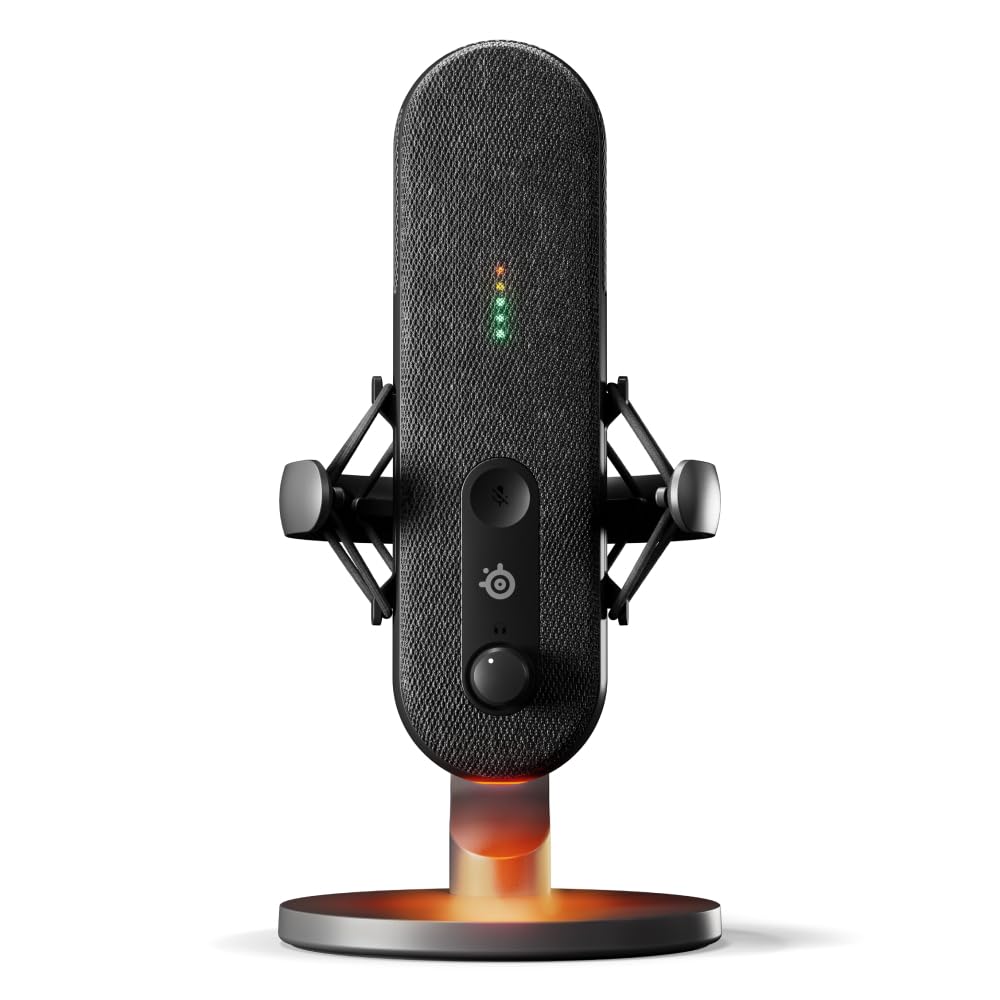 SteelSeries Alias Micro USB para PC — cápsula 3 Veces más Grande para Gaming, Streaming y pódcast — cancelación de Ruido por IA — Control de Silencio y Volumen por led — Soporte antivibraciones
