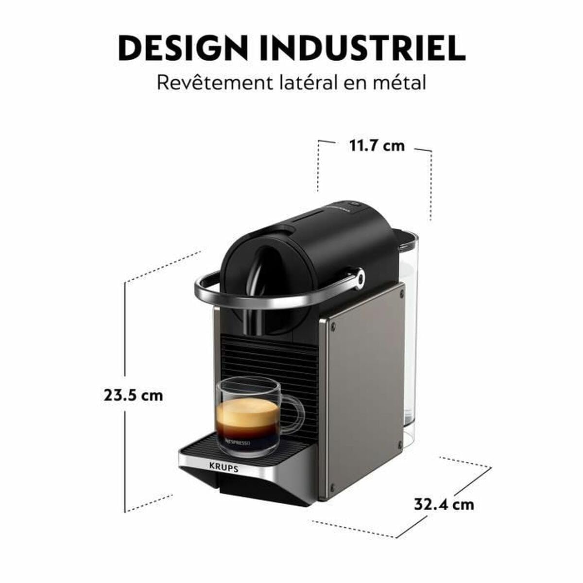 Nespresso Krups Pixie Redesign, Máquina de café cápsula, Sistema de calentamiento rápido, Bomba de alta presión, Fácil de usar, Titanio, YY5290FD