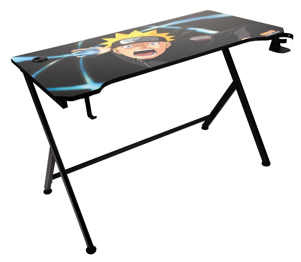 Konix Naruto Shippuden Escritorio Gaming 121 x 69 x 76 cm en Forma de Y - Mesa de Madera y Metal - Portavasos - Soporte para Auriculares - Motivo Naruto Rasengan