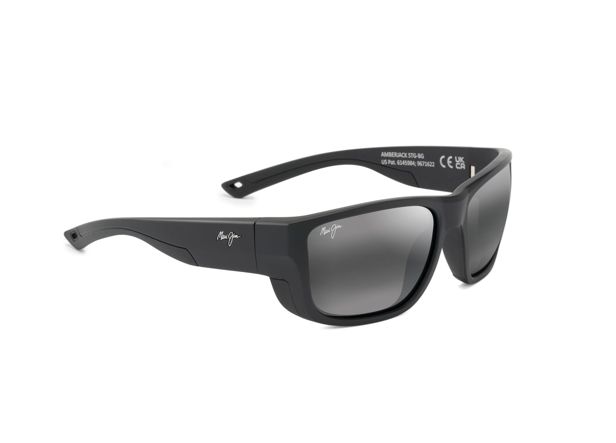 Maui Jim Amberjack Gafas, Matte Black W/Black Rubber, 60-16-135 Unisex Adulto