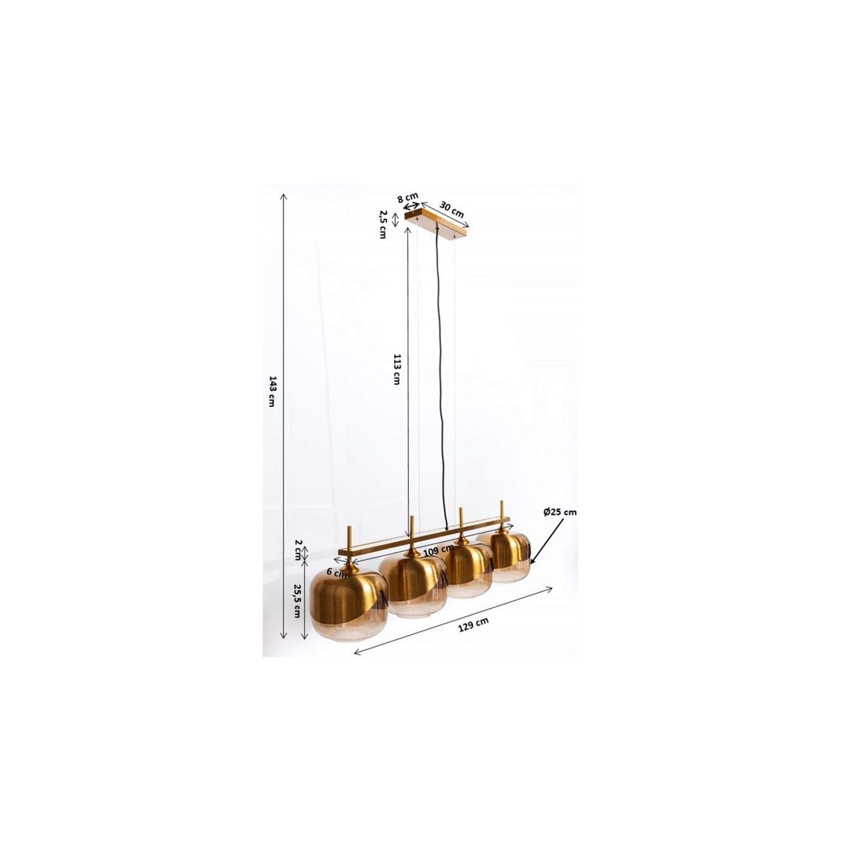 KARE Design Golden Goblet Quattro - Lámpara de techo colgante (25 cm de diámetro, con 4 paraguas, 143 x 129 x 25 cm), color dorado