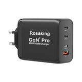 Rosaking Cargador USB C 200W,Cargador Rápido GAN III Tech,4 Puertos Cargador Rapido USB C para MacBook Air,Cargador Compatible con Samsung Galaxy Book