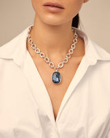 UNOde50 | Collar | Colgante Corto | Eslabones | En Aleación De Metales | Bañado En Plata De Ley | Cristal Facetado | Joya Artesanal | Hecho en España
