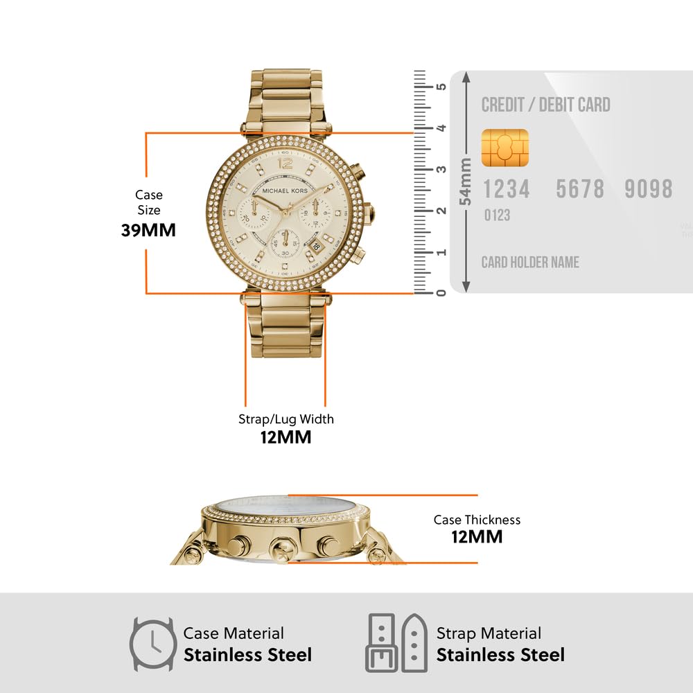 Michael Kors - Reloj Parker cronógrafo de Cuarzo con Correa de Acero Inoxidable en Tono Dorado para Mujer MK5354