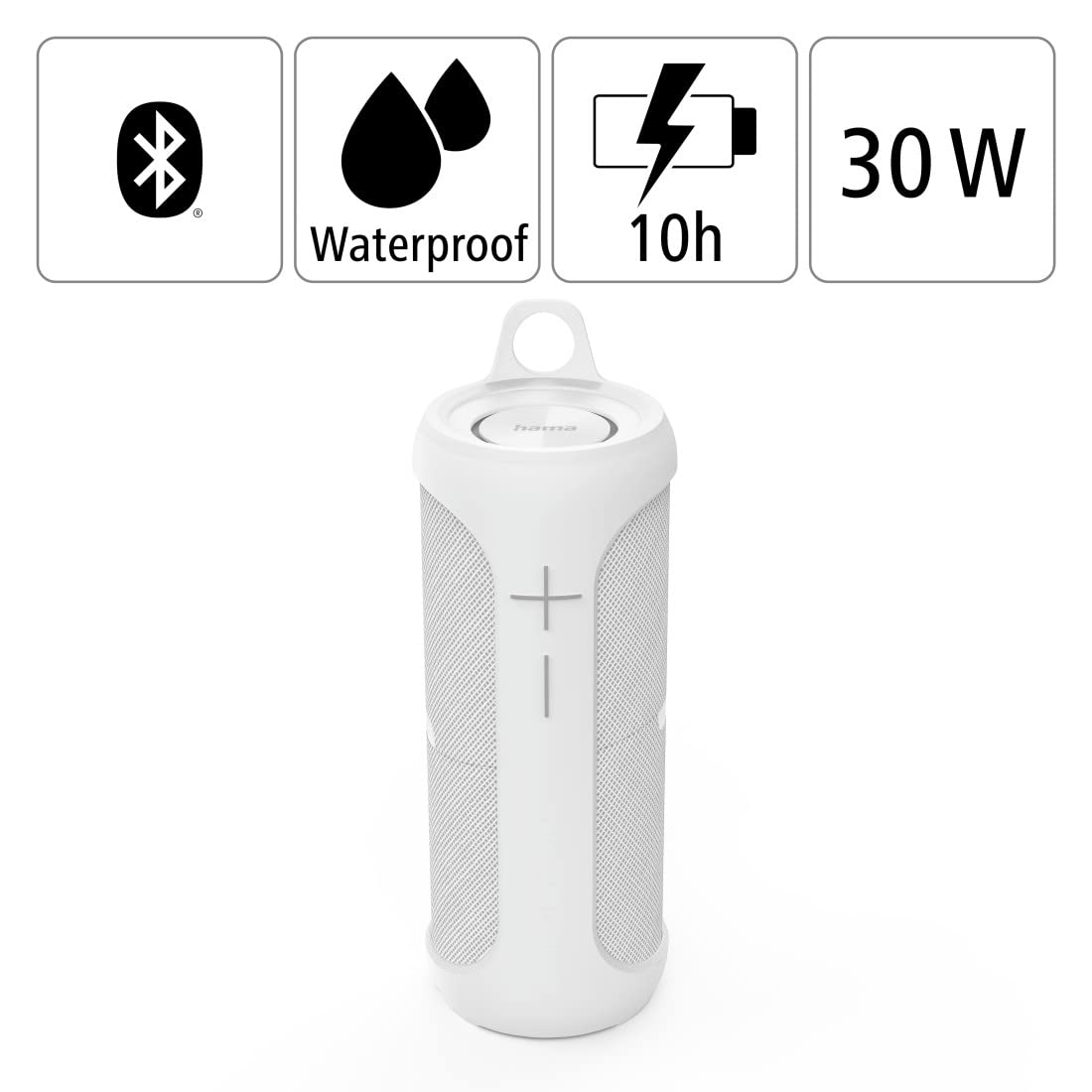 Hama | Juego de Altavoces Bluetooth 2 en 1 Twin 3.0 Resistentes al Agua 30 W (Juego de Altavoces, Divisibles, Inalámbrico, 2 Cajas portátiles Bluetooth, Resistente al Agua IP67) Color Blanco