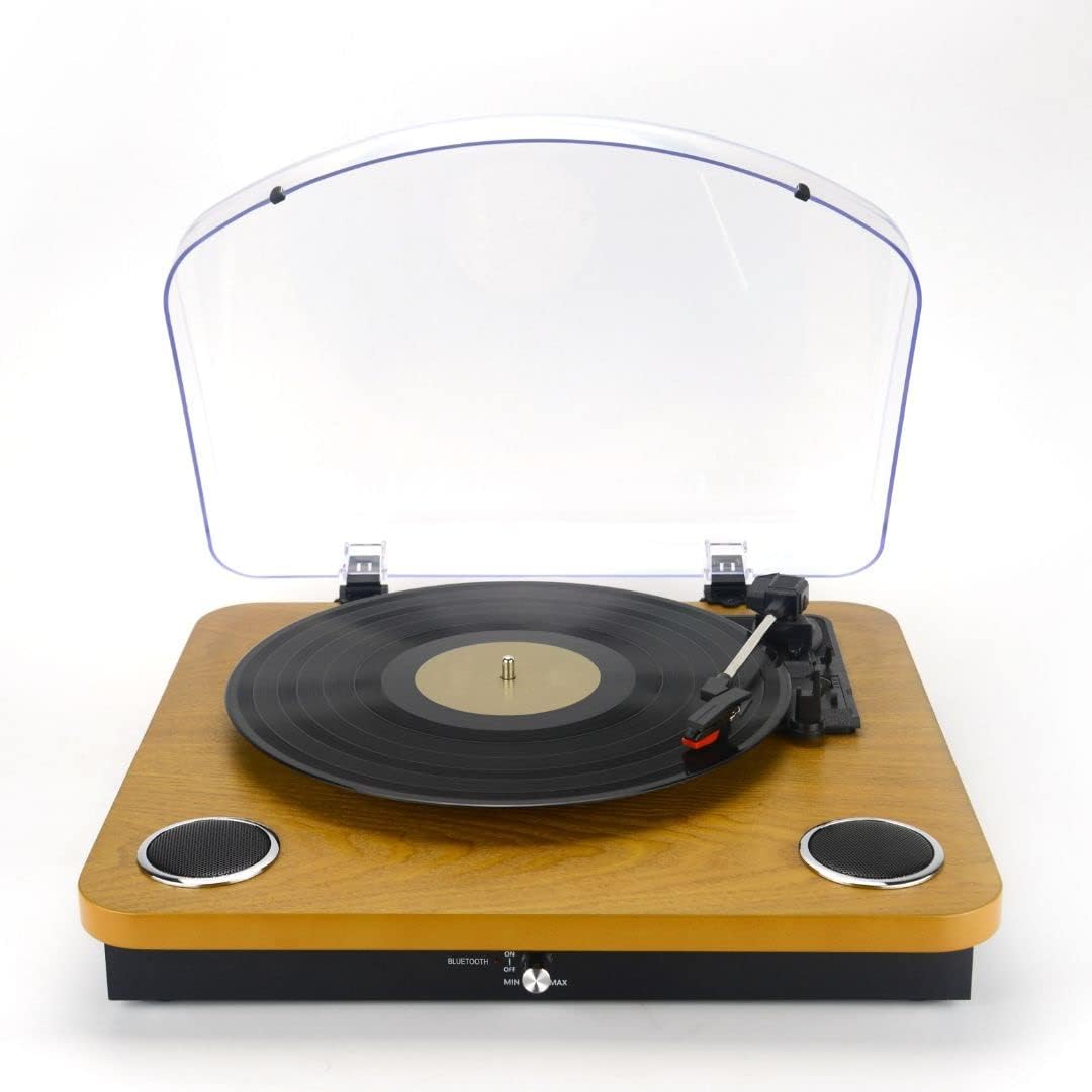 Halterrego Platino Vinilo con HP Integrados/Tapa, RMS 2 x 2 W, RCA out, Lec y Eng USB, BT in/out, Adaptador Incluido, Acabado Lacado Negro y ASP Madera