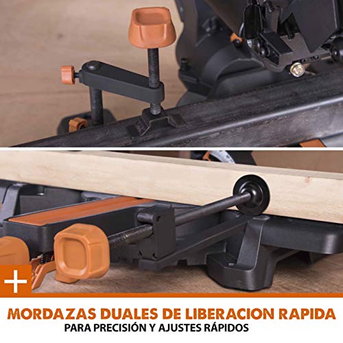 Evolution Power Tools R210SMS+ Ingletadora deslizante multimaterial de 210 mm, con paquete Plus, Corta acero dulce, aluminio, plástico, madera con clavos incrustados, 230 V