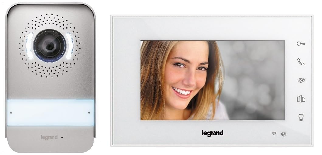 LEGRAND EASYKIT WiFi, Kit de Videoportero Conectado, 2 hilos, Monitor a color de 7" y Placa de Calle Cámara Gran Angular, Control Mediante App, 1 o 2 Unidades Familiares, Blanco, 360910