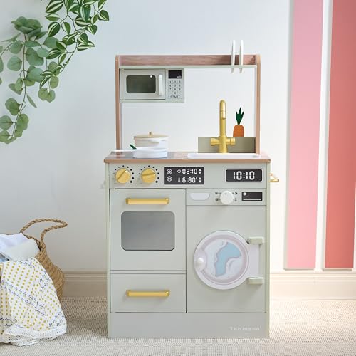 Teamson Kids Cocina Infantil de Madera con huerto, Lavadora Verde, Horno, Fregadero y Accesorios para Juego simbólico en casa