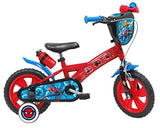 A.T.L.A.S. Bicicleta de 12 Pulgadas Equipada con 1 Freno, Placa Frontal Decorativa, Guardabarros, cárter, estabilizadores y Casco Spiderman Incluido Delantera, Niños, Rojo idéntico a Las Fotos, 12''