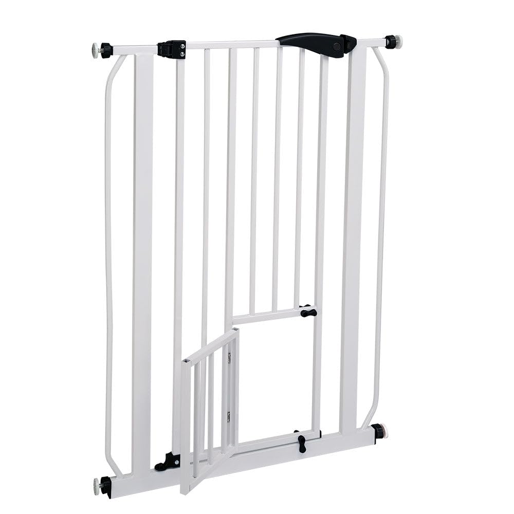 Ferplast Barrera de separación para perros y gatos PET GATE Barrera de interior, Valla, Robusto metal pintado Blanco y plástico, Cierre de seguridad, Abre en los dos sentidos, 73 x h 105 cm