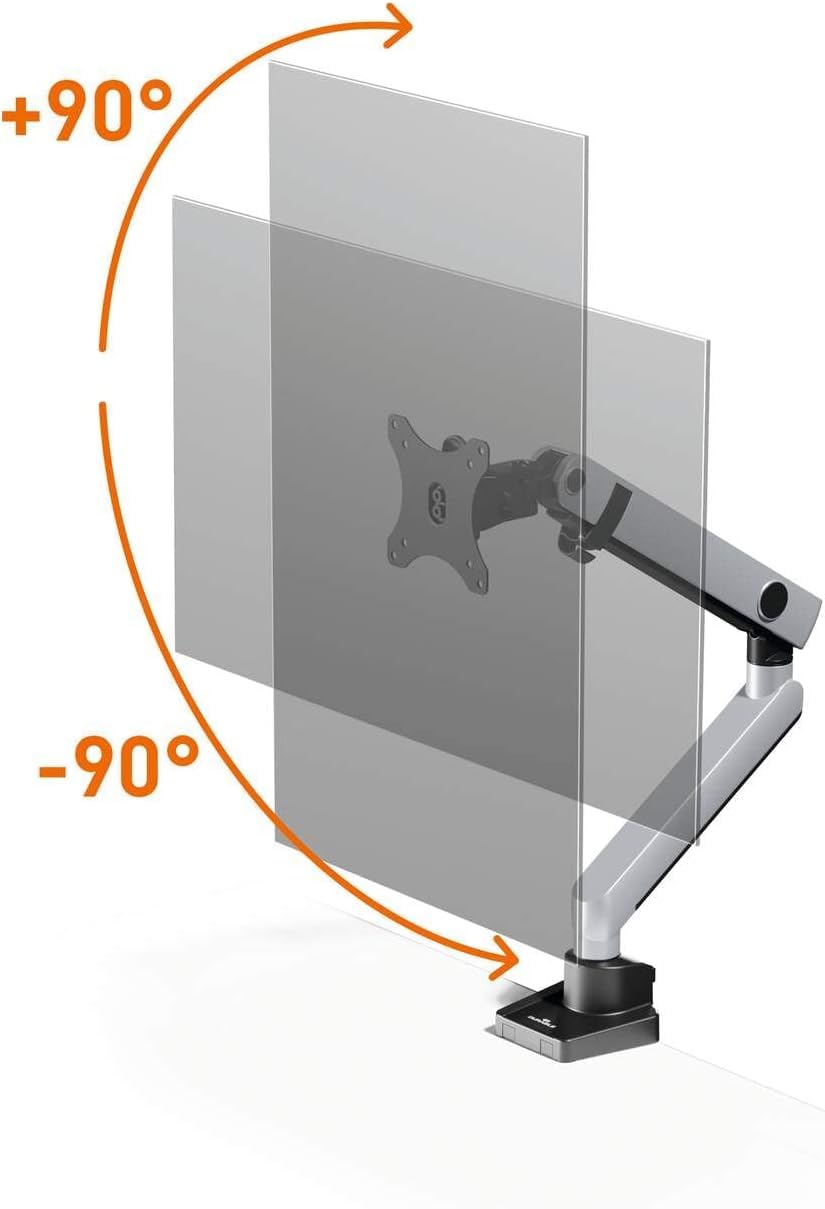 Durable Soporte de monitor Select Plus para 1 monitor, brazo giratorio 90 grados, inclinable, regulable en altura, para pantallas VESA de hasta 32 pulgadas y 8 kg, plateado, 509623