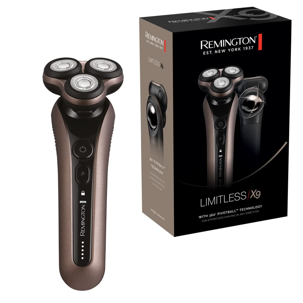 Remington X9 Limitless Afeitadora Rotativa, Máquina de Afeitar Inalámbrica, Cabezal Pivotante PivotBall 360°, Tecnología PowerSense, Cuchillas Flexibles, 60 min Autonomía, Resistente al Agua