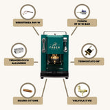 FABER COFFEE MACHINES Pro Mini Deluxe Model | Máquina de cápsulas de café de 44 mm | Acabado verde británico cromado | prensa de almohadilla de latón