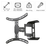 Hama | Soporte para TV de hasta 65" (Soporte de Pared TV estándar VESA 400 x 400, Pantallas de 32" a 65", Organizador de Cable, Carga Máx. 35 Kg, 3 Articulaciones, Inclinación 2/12º, Giro 180º