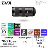 HD PENTAX-D FA 70-210 mm F4ED SDM WR: Teleobjetivo de Zoom para cámaras DSLR, Potente con Apertura Constante f/4, construcción Resistente a la Intemperie, mín. Distancia de Enfoque de 0,95 Metros.