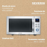 SEVERIN Microondas con grill y convección, función de freidora de aire, 4 en 1 para descongelar, cocinar y calentar, 25 L, acero inoxidable cepillado/plateado, MW 7982