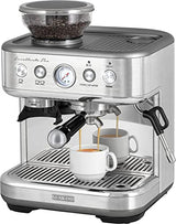 cafetera automatica con molinillo Sencor - cafetera grano con molinillo Barista Express, acero inoxidable cepillado, tanque de agua y café de gran capacidad, boquilla de vapor de cappuccino SES 6010SS