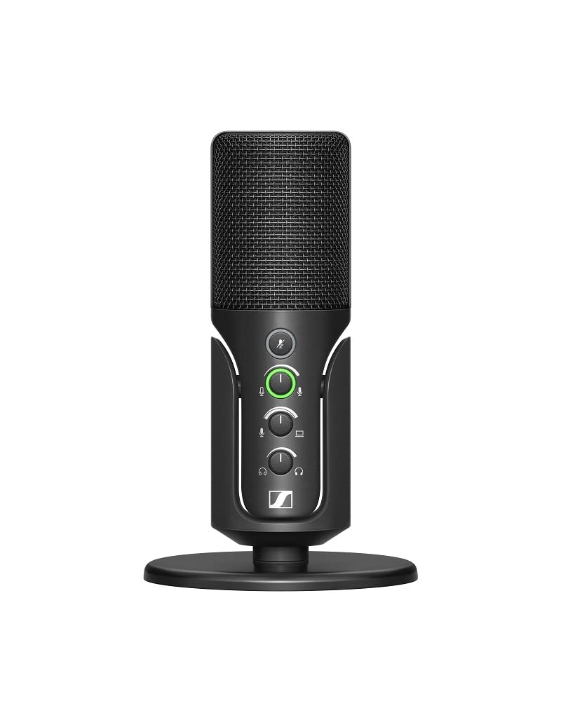 Sennheiser Profile Micrófono USB con Soporte para sobremesa - Diseño Plug & Play, Grabar podcasts y Streaming, Cápsula de Condensador cardioide, Cable USB-C de 1,2m - Negro (700065)