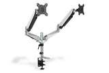 DIGITUS Soporte para monitor - Abrazadera y resorte de gas - 2 monitores - hasta 27 Pulgadas - hasta 2X 8 kg - VESA 75 & 100 - Plata/negro