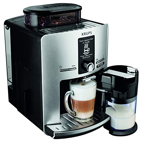KRUPS Espresseria Latt, Tanque 1,7 L, 1450 W, Cafetera de grano de acero, Trituradora, Cappuccino de un solo toque, Limpieza automática, Presión de 15 bares, Hecho en Francia YY4201FD