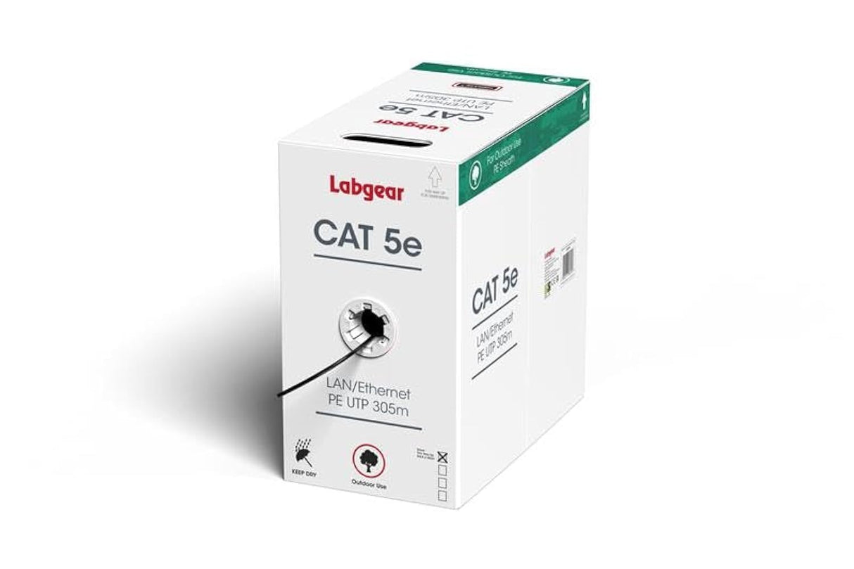 Labgear Cable Ethernet Cat 5e de 305 m, 100% cobre puro, cable de Internet para exteriores, 23 AWG UTP 305 m, resistente a la intemperie, cable de red LAN Ethernet de alta velocidad, frecuencia 100