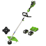 Greenworks Recortadora de hilo con batería GD24X2TX, Li-Ion 24V ancho de corte 40cm 5600 rpm diám. hilo 2mm empuñadura auxiliar ajustable varilla de 2 piezas con 2 baterías 4Ah y cargador doble