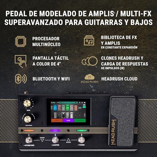 HeadRush Flex Prime - Pedal Multiefectos para Guitarra y Bajo y Procesador de Modelado de Amplis con Pantalla Táctil, Looper, WiFi, Bluetooth y USB