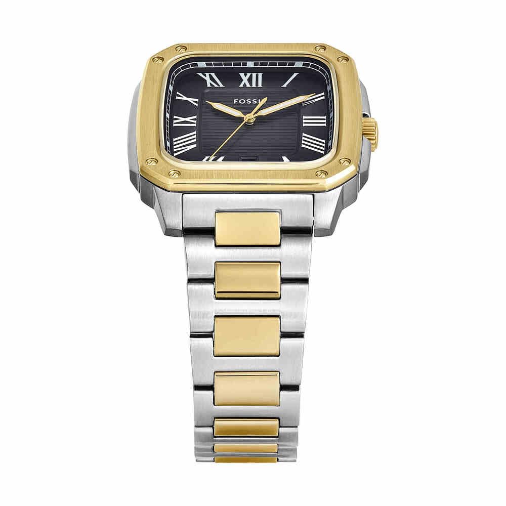 Fossil Reloj Crosby para Hombre, Movimiento de Cuarzo de Tres Agujas con Fecha y Correa de Acero Inoxidable, Plata y Tono Dorado
