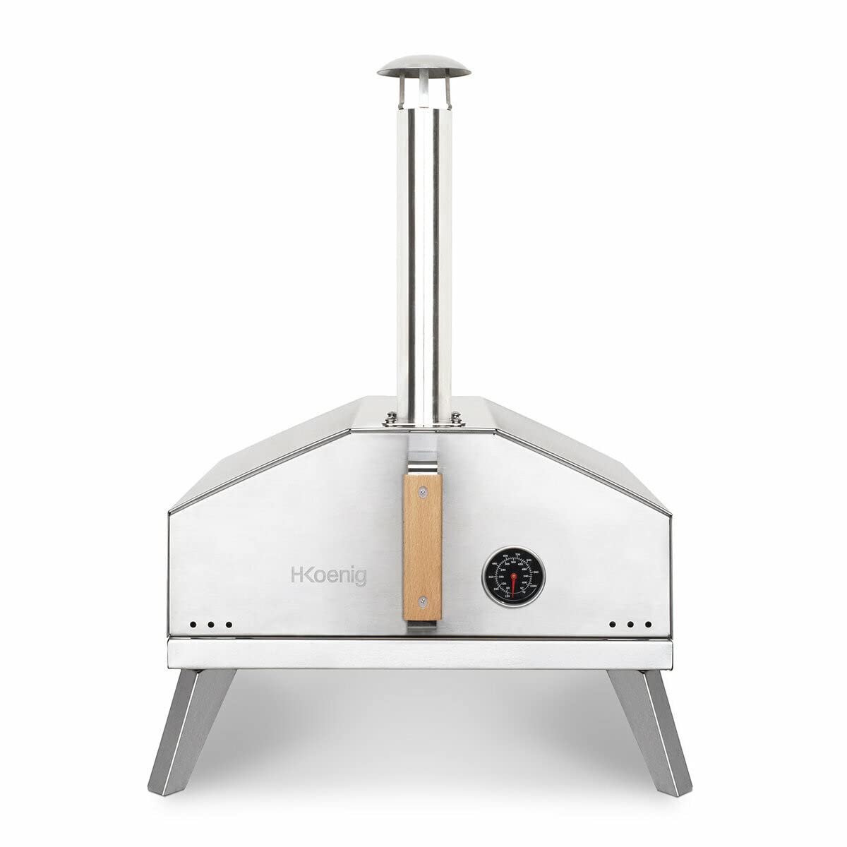 Horno de pizza a gas H.Koenig GINO440, Acero inox, Superficie 30.5x30.5 cm, Piedra de pizza Cordierite, hasta 450°C, Puerta y chimenea desmontables, Termómetro incorporado, Pizza peel incorporada