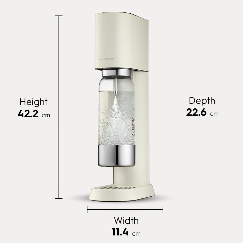 SodaStream ensō - Máquina de agua con gas y soda | Pack 1 botella 1 L compatible con lavavajillas + 1 recarga de gas de 60 L para Clipser | Acabado blanco arena