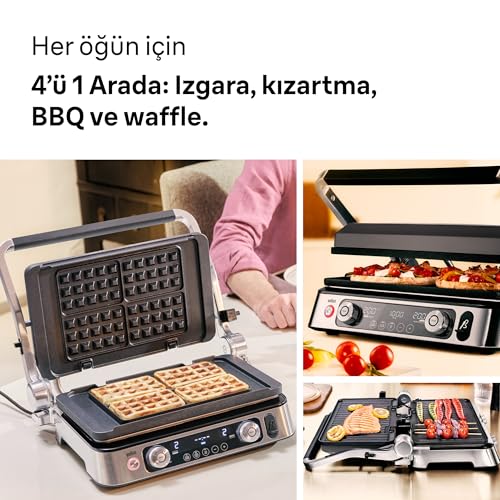 Braun MultiGrill 9 CG 9167, Plancha Eléctrica con Placas Planas, Parrilla y Gofres, 2 Termostatos Independientes, 3 Posiciones, Sonda Térmica, Apta para Lavavajillas, 2000W, Negro/Acero Inoxidable