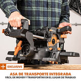 Evolution Sierra ingletadora deslizante de 185 mm (R185SMS+) de Evolution con corte multimaterial; bisel de 45°, inglete de 50°; guía láser. Incluye hoja multiusos