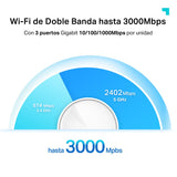 TP-Link Deco X50 Sistema WiFi 6 AI Mesh, AX3000 Doble Banda 2.4 GHz/5 GHz, Cobertura hasta 600 m2, 3X Puertos GigabIt por Unidad, Banda 160MHz Canal, ODFMA, 1024QAM, Color Blanco