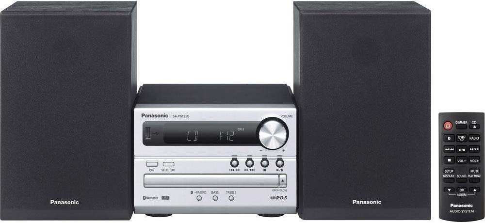 Panasonic SC-PM250 - Microcadena de 20 W (2 x 10 W, Am, FM, USB, MP3, Bluetooth), Plateado [Versión Importada]