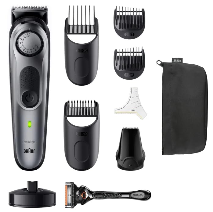 Braun Series 7 BT7420 - Recortadora de barba profesional para hombre, 40 ajustes de longitud, herramientas de barbería, base de carga, estuche de viaje, plantilla de barba, batería