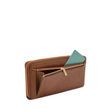 Fossil Billetero para Mujer Logan, Bolso con cremallera de PU y PVC marrón 19,7 cm largo x 1,9 cm ancho x 10,2 cm alto SL7831200