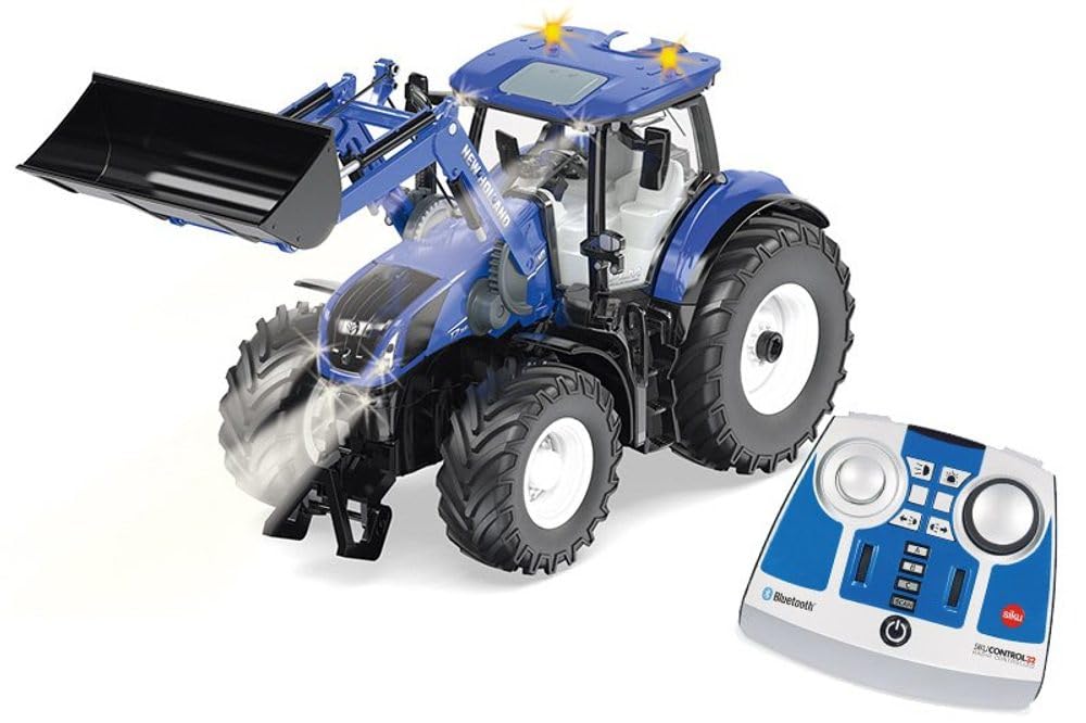 siku 6798, New Holland T7.315 Tractor con cargador frontal, Azul, Metal/plástico, 1:32, Con mando a distancia, Incluye mando a distancia Bluetooth, Posibilidad de control vía app