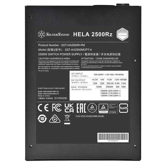 Silverstone HELA 2500Rz Platinum, PSU ATX Completamente modulare ATX 3,1 e PCIe 5 da 2500W Cybenetics Platinum, SST-HA2500R-PM