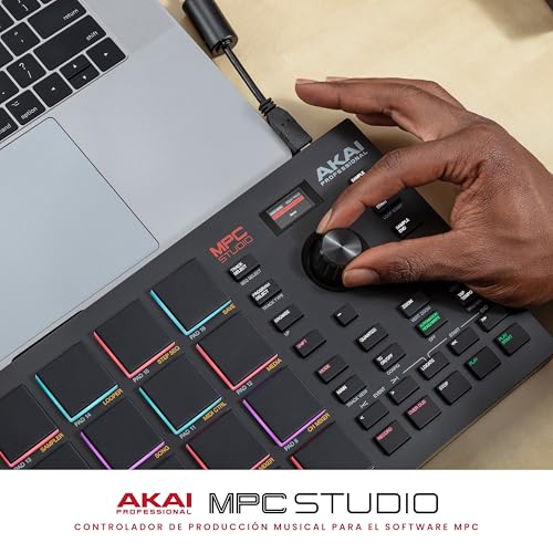 Akai Professional MPC Studio – Controlador MIDI, caja de ritmos con 16 pads RGB sensibles a la velocidad, software MPC, banda táctil asignable y pantalla LCD