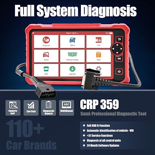 LAUNCH Escáner CRP359 OBDII para Todos los Sistemas, Lector de código OBD2 Completo, codificación ECU, Compatible con protocolo Can-FD DOIP, SGW para vehículos FCA, actualización WiFi 2 años de