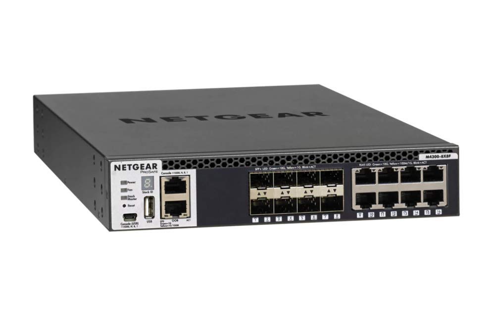 Netgear XSM4316S-100NES - Switch apilable de Medio Formato (M4300-8X8F de 16 Puertos 10G, 8x10GBASE-T, 8xSFP+, para Top-of-The Rack y agregación de servidores o Core de Red)