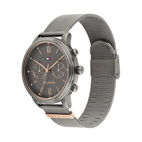 Tommy Hilfiger Reloj Analógico de Cuarzo Multifunción para Mujer con Correa de Malla de Acero Inoxidable Gris - 1782304