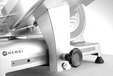 HENDI Cortadora eléctrica de carne, cortafiambres multiusos, Profi Line 250, Ø cuchilla: 250mm, espesor de corte (0-12mm), 220-240V, 320W, 514x484x(H)373mm, plateado, aluminio, acero inoxidable