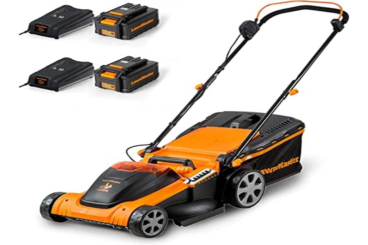 LawnMaster CLMF4841E Cortacésped con Batería 48V MAX 2x24V 4.0Ah, 41cm hasta 450m², Altura de Corte 6 Niveles 22-72 mm, Bolsa de Recogida de 42L