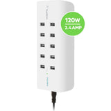 Belkin Rockstar - Cargador de 10 Puertos USB-A, Carga rápida de 2.4 A por Puerto, protección contra sobretensiones integrada, Color Blanco